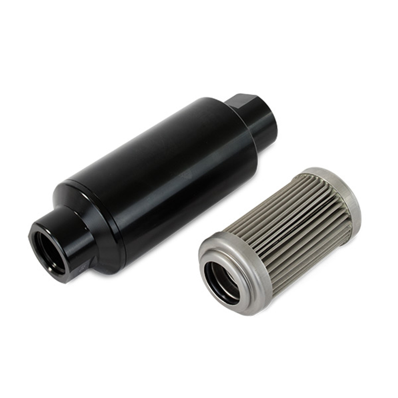 PowerProducts, Billet Inline Fuel Filters, Black, 100 Micron, 2" O.D. x