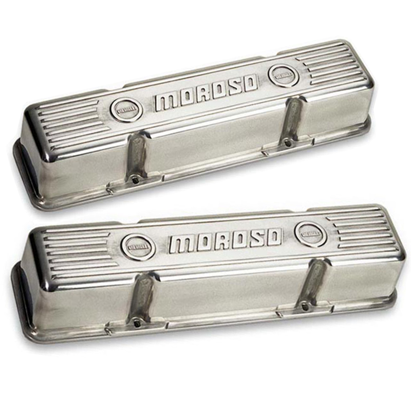 Moroso, Polished Aluminum Valve Covers, Chev SB, Tall, w/Logo