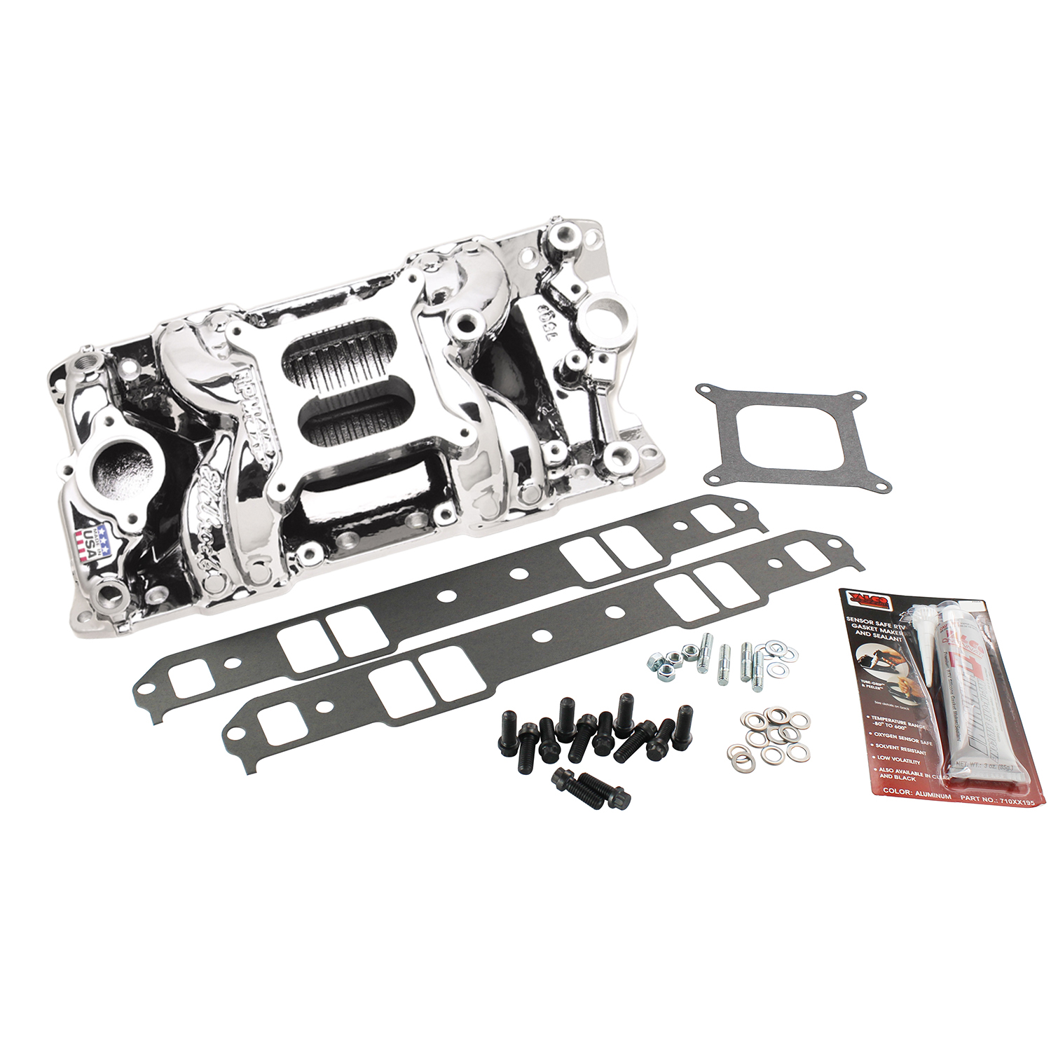 Edelbrock, RPM Air Gap Intake Manifold Kit, Chev SB, EnduraShine Finish