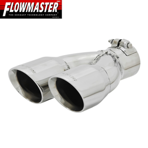 Flowmaster Stainless Exhaust Tip, Angle Cut Dual Round, Right, 2.50