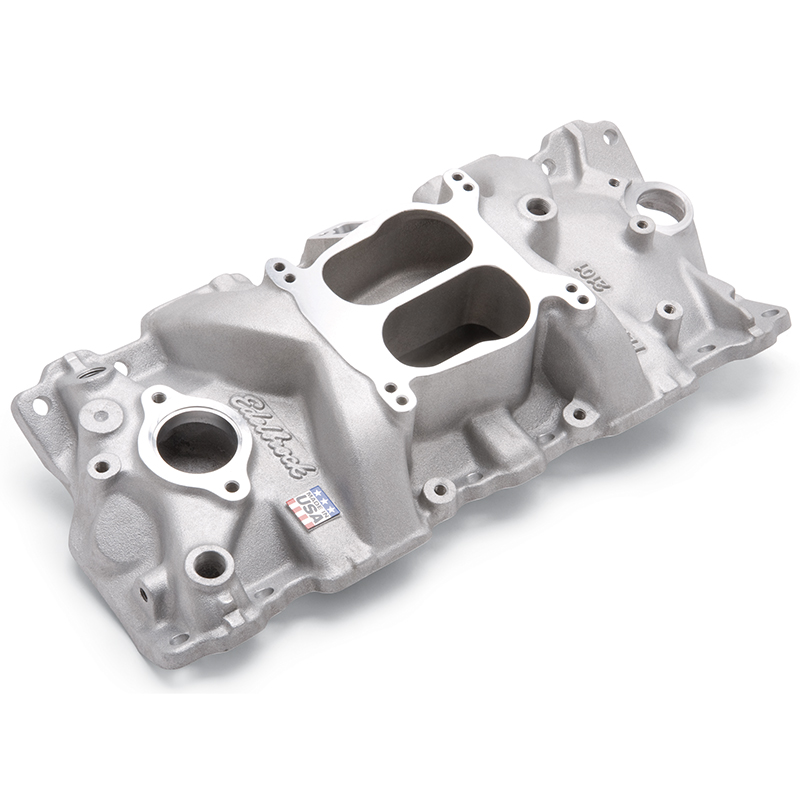 Edelbrock, Performer Dual Plane Intake Manifold, Chev SB 262-400, Dual Flange
