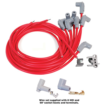 MSD Ignition, 8.5mm Super Conductor Wire Sets, Universal 8 Cyl. 90 Degree  Boot, Red-Competition Products