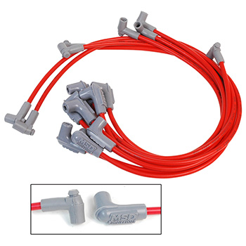 MSD Ignition, 8.5mm Super Conductor Wire Set, Chev SB, Over Valve Covers, HEI, Red