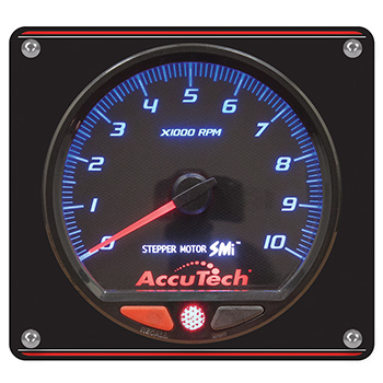 Longacre, AccuTech Stepper Motor Memory Tach with 2 Stage RPM Warning Light, with Aluminum Panel, 4-1/2