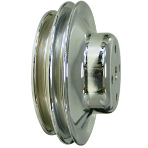 Power Products, Chrome Steel Water Pump Pulley, Chevrolet Big Block, Long Water Pump, Double Groove