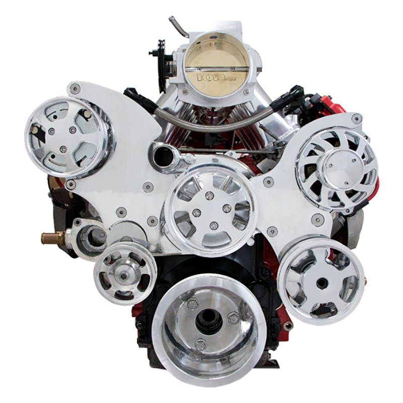 Top Street Performance, LS Serpentine Front Drive Systems with A/C, Chevrolet LS, Aluminum, Polished , Sold as Kit