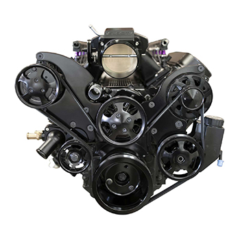 Top Street Performance, LS Serpentine Front Drive Systems with P/S Resevoir & A/C, Chevrolet LS, Black, Sold as Kit