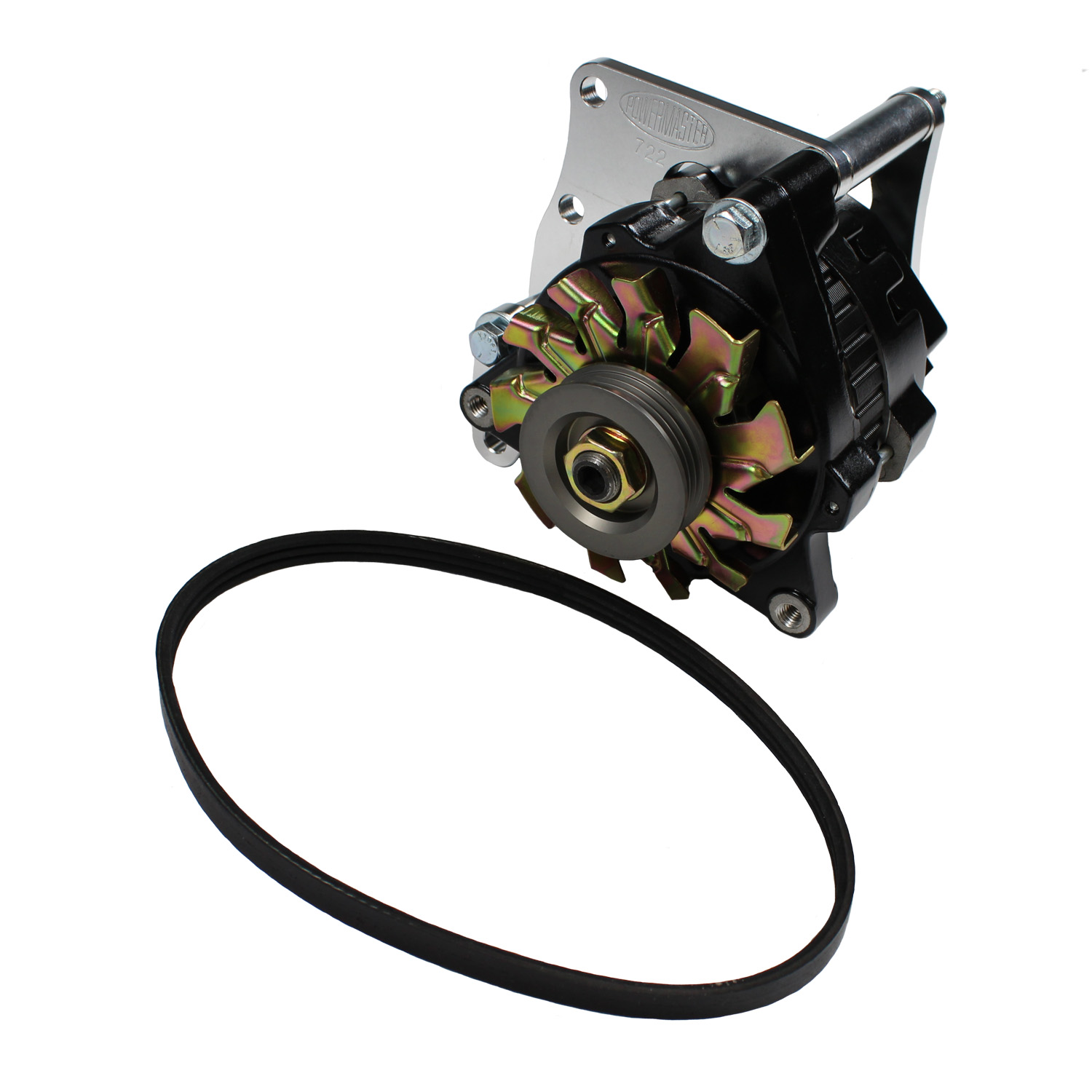Powermaster, Pro Series Circle Track Racing Alternator Kit, Chev SB, High Mount, 100 Amp, CS121 Case