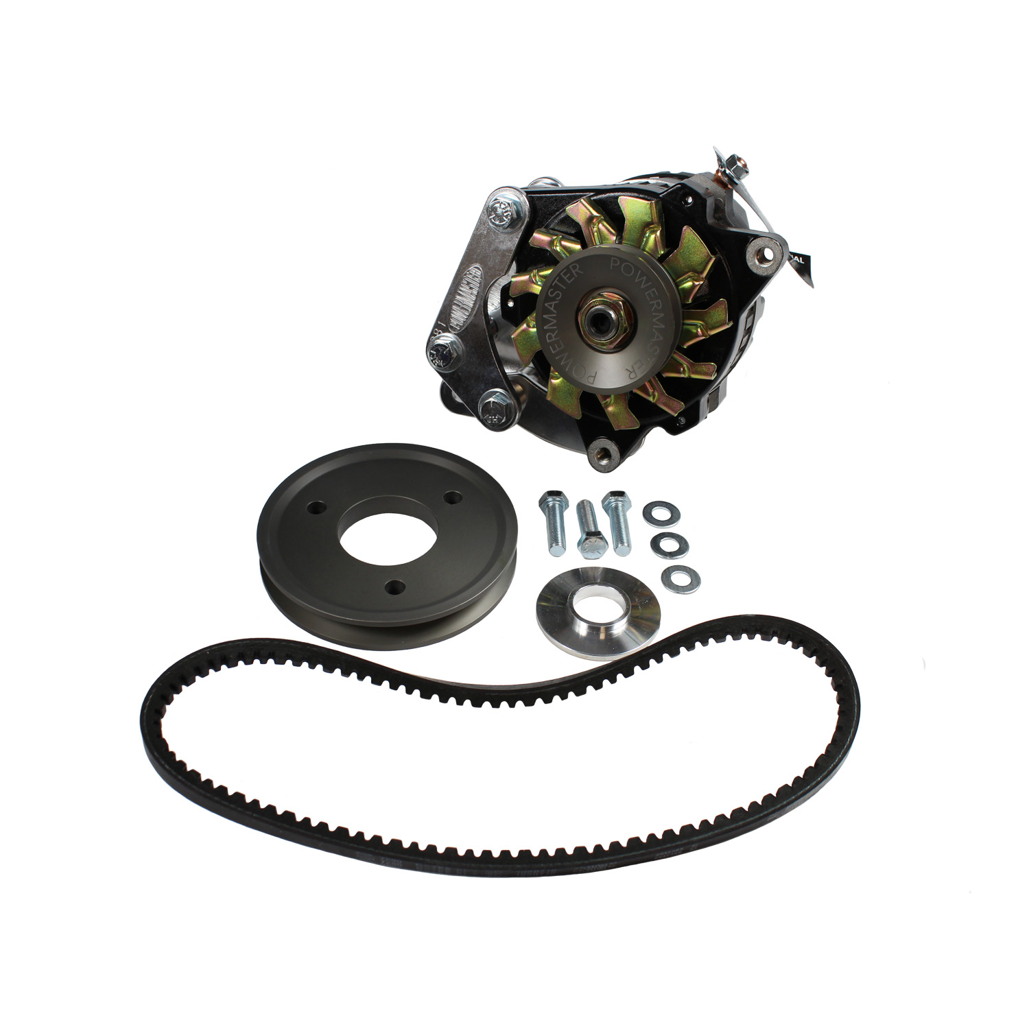PowerMaster, Pro Series Racing Alternator Kit, Chev SB, Snug Mid-Mount, 100 Amp, CS121 Case