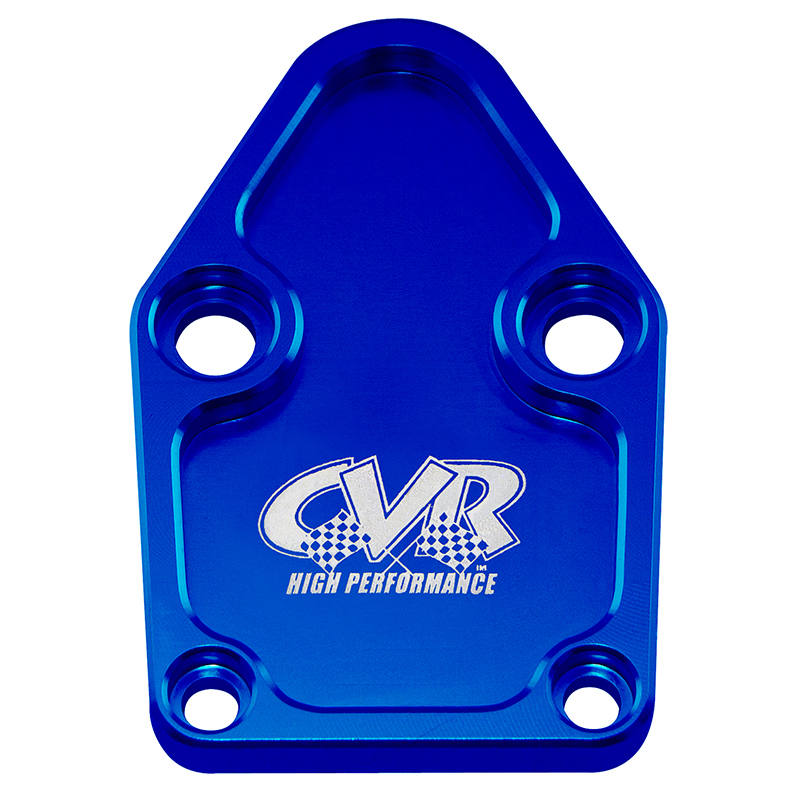 CVR, Fuel Pump Block Off, Chevrolet Small Block, Blue Anodized, Aluminum, Sold as Each