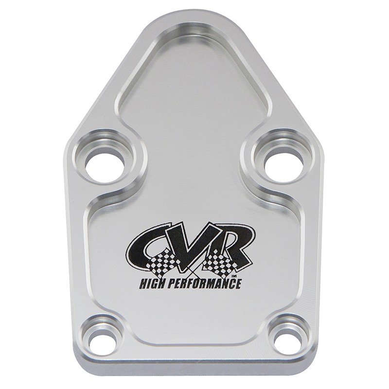 CVR, Fuel Pump Block Off, Chevrolet Small Block, Clear Anodized, Aluminum, Sold as Each