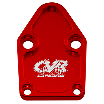 CVR, Fuel Pump Block Off, Chevrolet Small Block, Red Anodized, Aluminum, Sold as Each