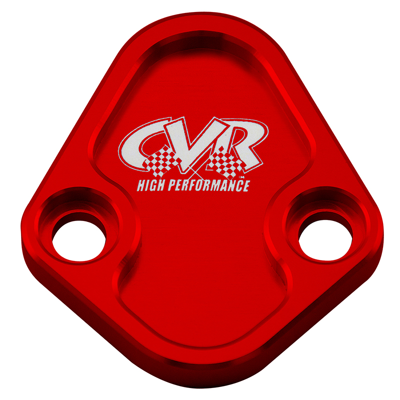 CVR, Fuel Pump Block Off, Chevrolet Big Block/Chrysler V8/Ford V8, Red, Aluminum, Sold as Each