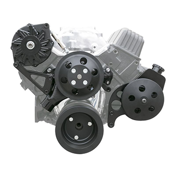 Top Street Performance, V-Belt Front Drive Systems, Aluminum, Chevrolet Small Block, Long Water Pump, Black