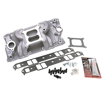 Edelbrock, RPM Air Gap Intake Manifold Kit, Chev SB, Natural Finish, 1500-6500 RPM
