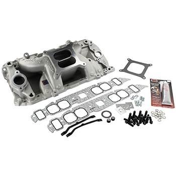 Edelbrock, RPM Air Gap Intake Manifold Kit, Chev BB, Oval Port, Natural Finish, 1500-6500 RPM