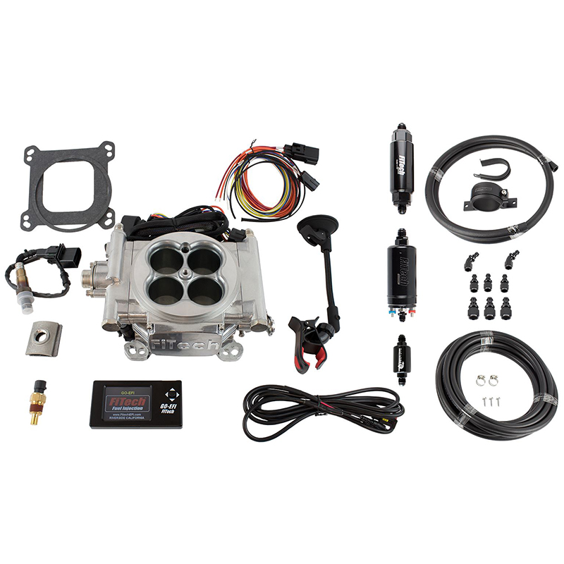FiTech, Go EFI 4 Self-Tuning Fuel Injection System Master Kit w/ Inline Fuel Pump, Up to 600 HP , Tumble Polished
