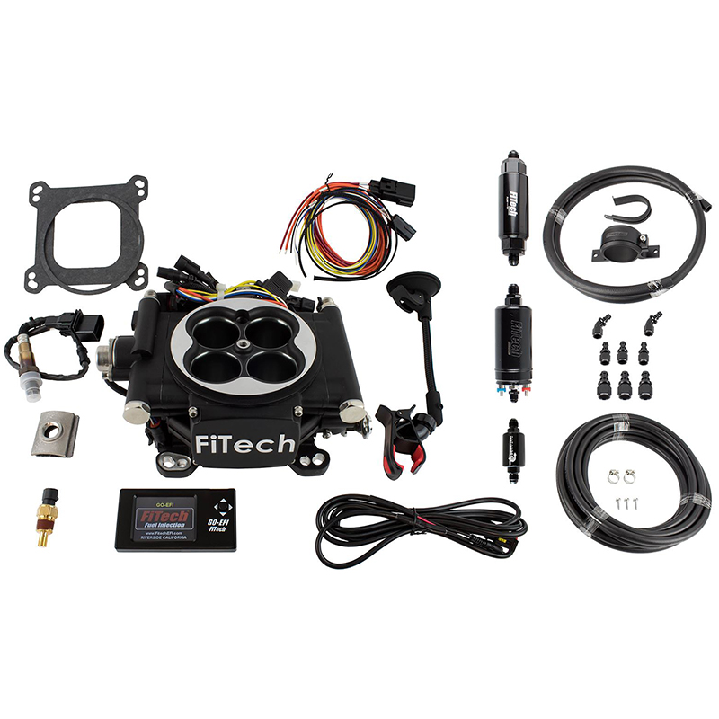 FiTech, Go EFI 4 Self-Tuning Fuel Injection System Master Kit w/Inline Fuel Pump, Up to 600HP, Matte Black