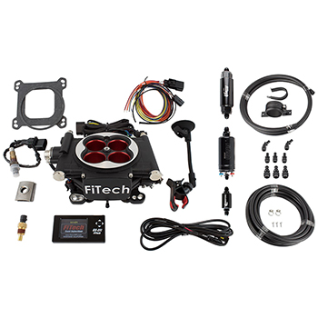FiTech, Go EFI Power Adder 4 Self-Tuning Fuel Injection System Master Kit w/ Inline Fuel Pump, Up to 600HP, Matte Black