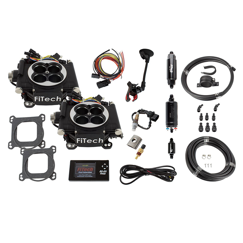FiTech, Go EFI 2x4 Self-Tuning Fuel Injection System Master Kit w/ Inline Fuel Pump, 625HP, Matte Black