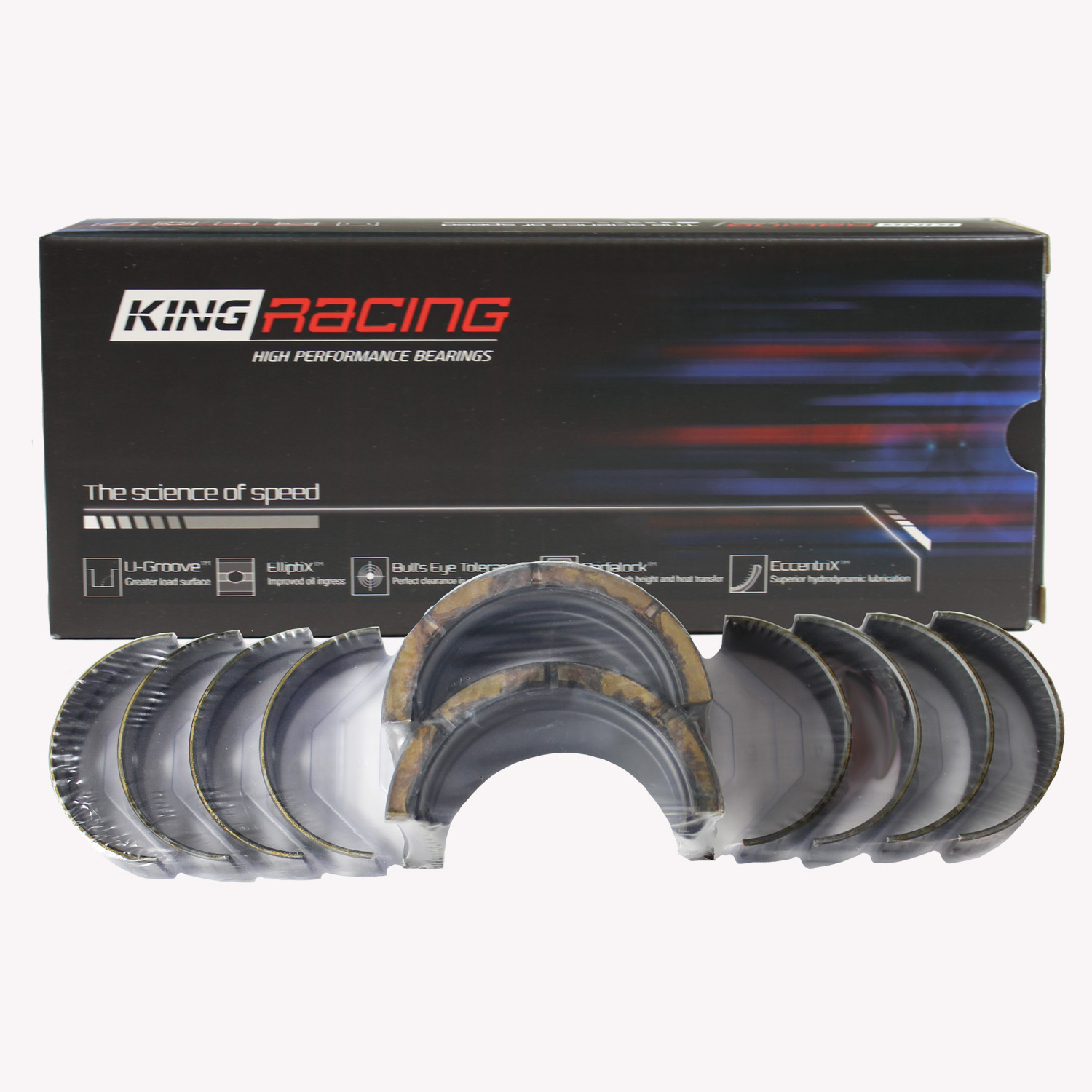 King, pMax-Black Coated Race Main Bearings, Chev BB, Std.
