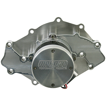 Moroso, Billet Electric Water Pump, Ford Big Block 429-460, 12-Volts and 16-Volts, -16 AN Inlet, Sold as Each