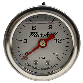Marshall, Liquid Filled Fuel Pressure Gauge, 15 PSI, 1.6
