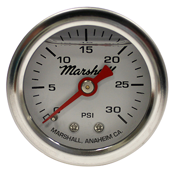 Marshall, Liquid Filled Fuel Pressure Gauge, 30 PSI, 1.6