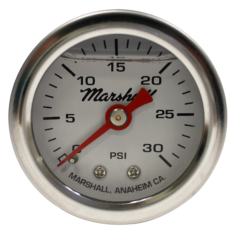 Marshall, Liquid Filled Fuel Pressure Gauge, 30 PSI, 1.6