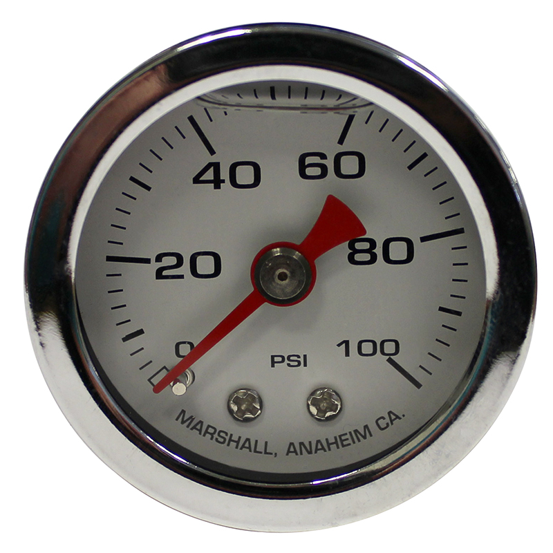 Marshall, Liquid Filled Fuel Pressure Gauge, 100 PSI, 1.6