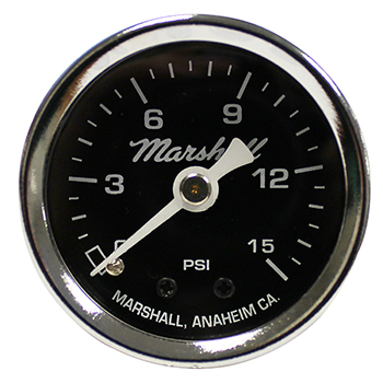 Marshall, Dry Direct Mount Mechanical Fuel Pressure Gauge, 0-15 psi, 1.6