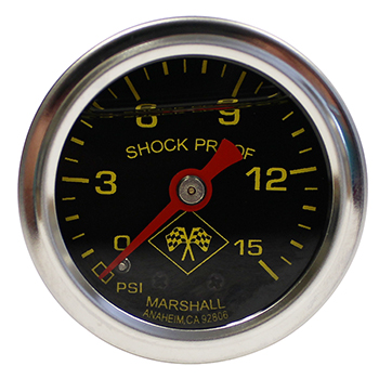 Marshall, Shock Proof Direct Mount Fuel Pressure Gauge, 0-15 psi, 1.6