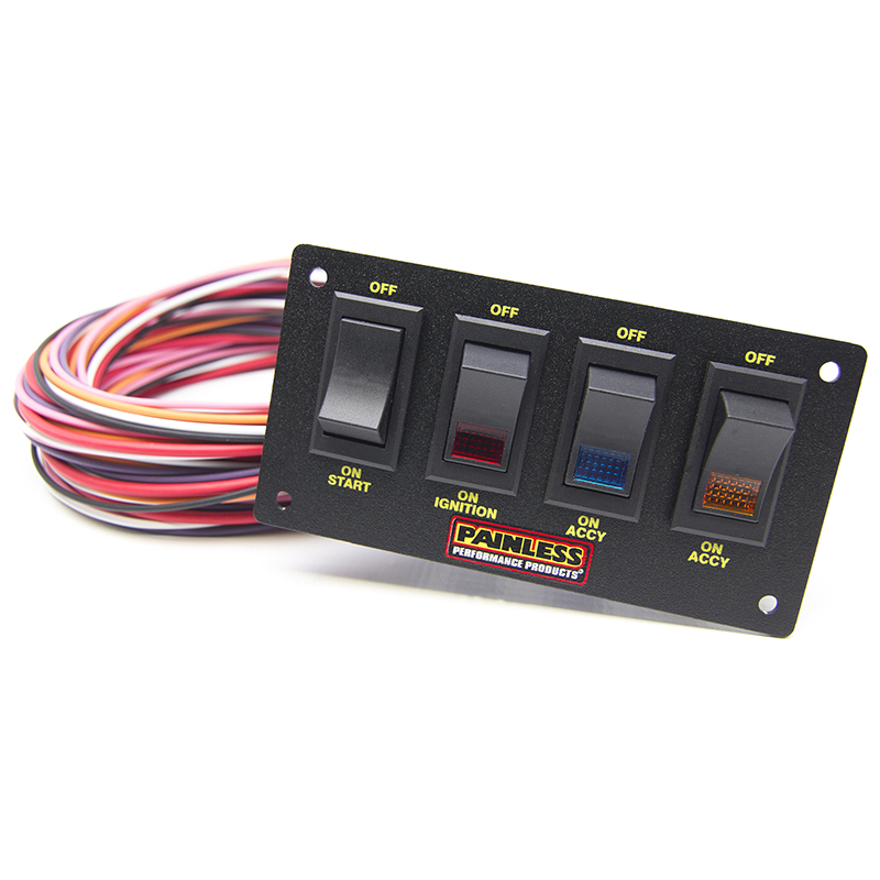 Painless, 4-Switch Lighted Non-Fused Rocker Switch Panel