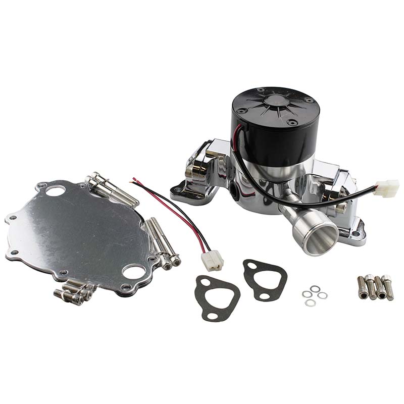 Power Products, Aluminum Electric Water Pump, Ford Small Block w/ Backing Plate, Chrome, Sold as Each