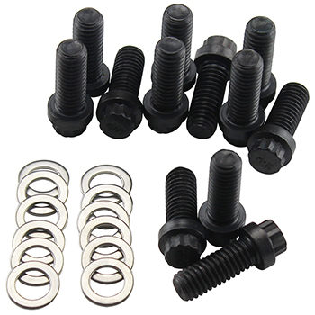 Power Products, Intake Bolts w/ Washers, Chev SB, 12-Point Head, Black Oxide, Set of 12
