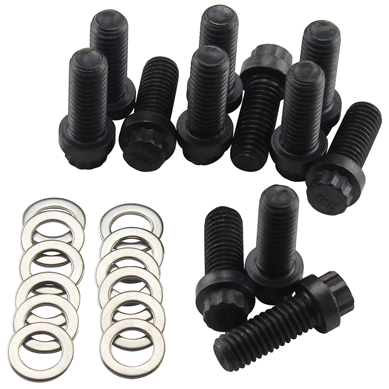 Power Products, Intake Bolts w/ Washers, Chev SB, 12-Point Head, Black Oxide, Set of 12