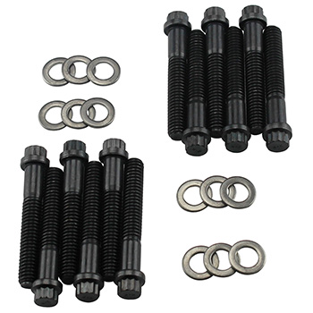 Power Products, Intake Bolts w/ Washers, Ford SB, 12-Point Head, Black Oxide, Set of 12