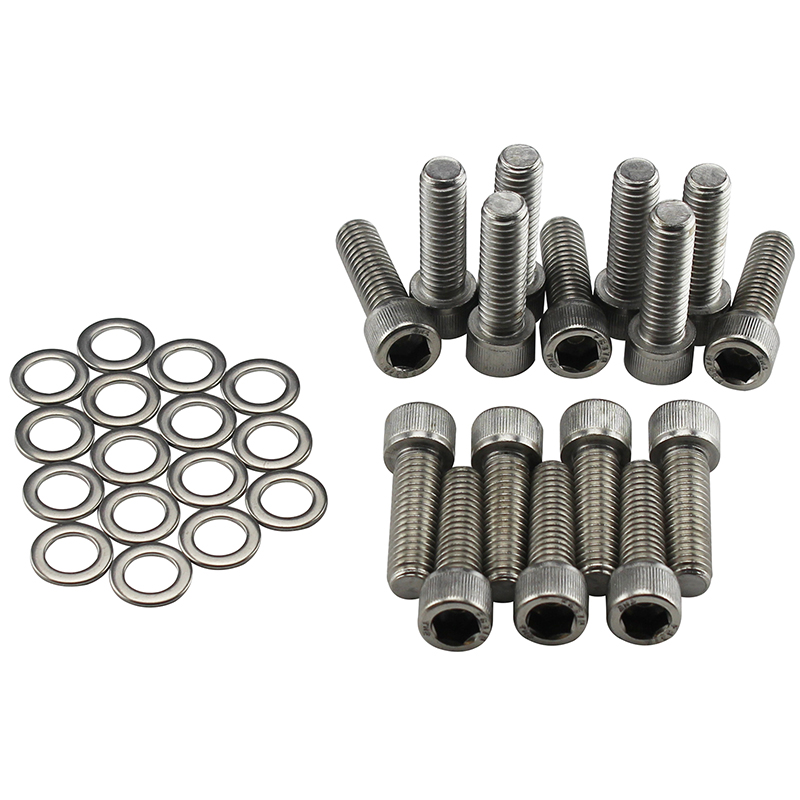Power Products, Intake Bolts w/ Washers, Chev BB, Allen Head, Stainless Steel, Set of 16