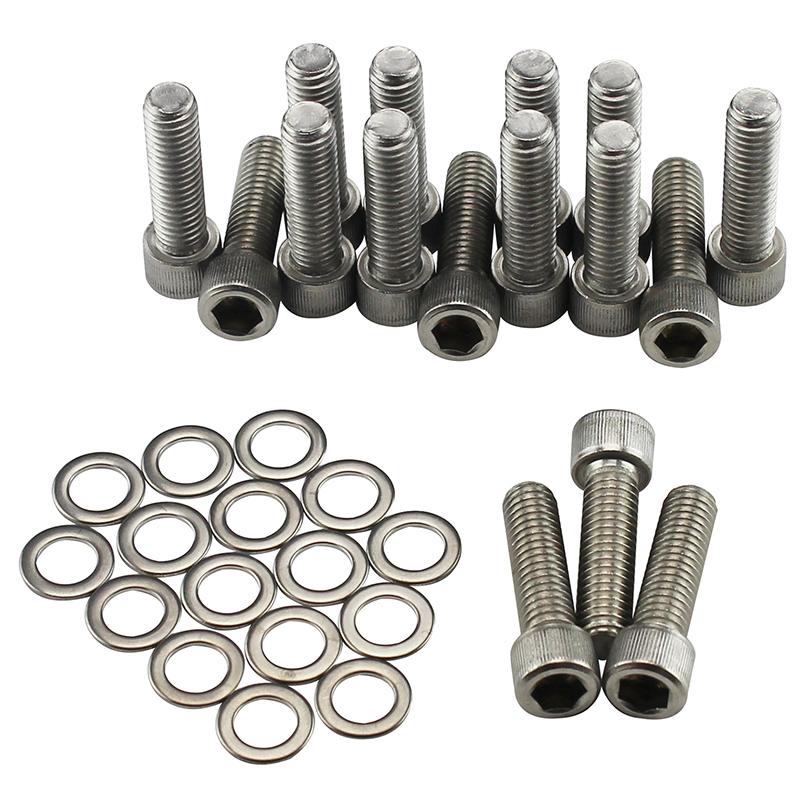 Power Products, Intake Bolts w/ Washers, Chev BB X-Long, Allen Head, Stainless Steel, Set of 16