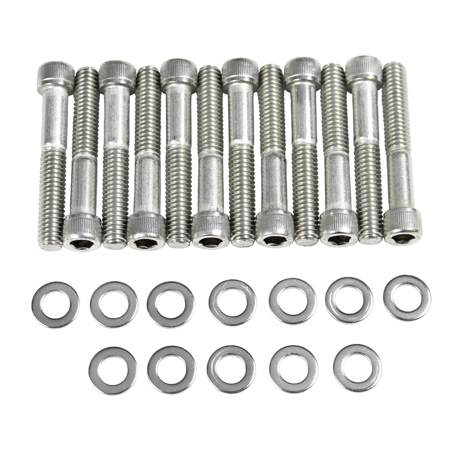 Power Products, Intake Bolts w/ Washers, Ford SB 260-302, Allen Head, Stainless Steel, Set of 12