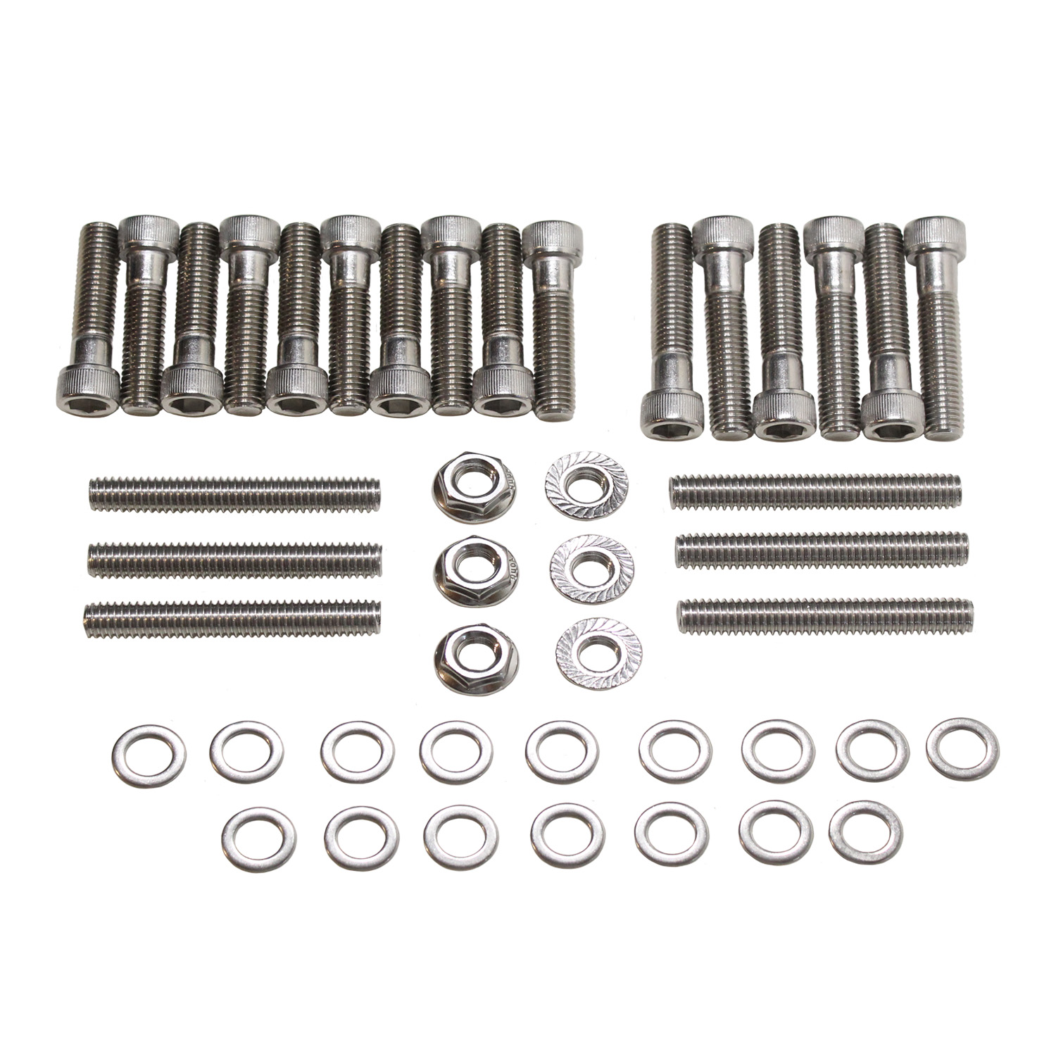 Power Products, Intake Bolts w/ Washers, Ford 429-460, Allen Head, Stainless Steel, Set of 16 + 6 Studs