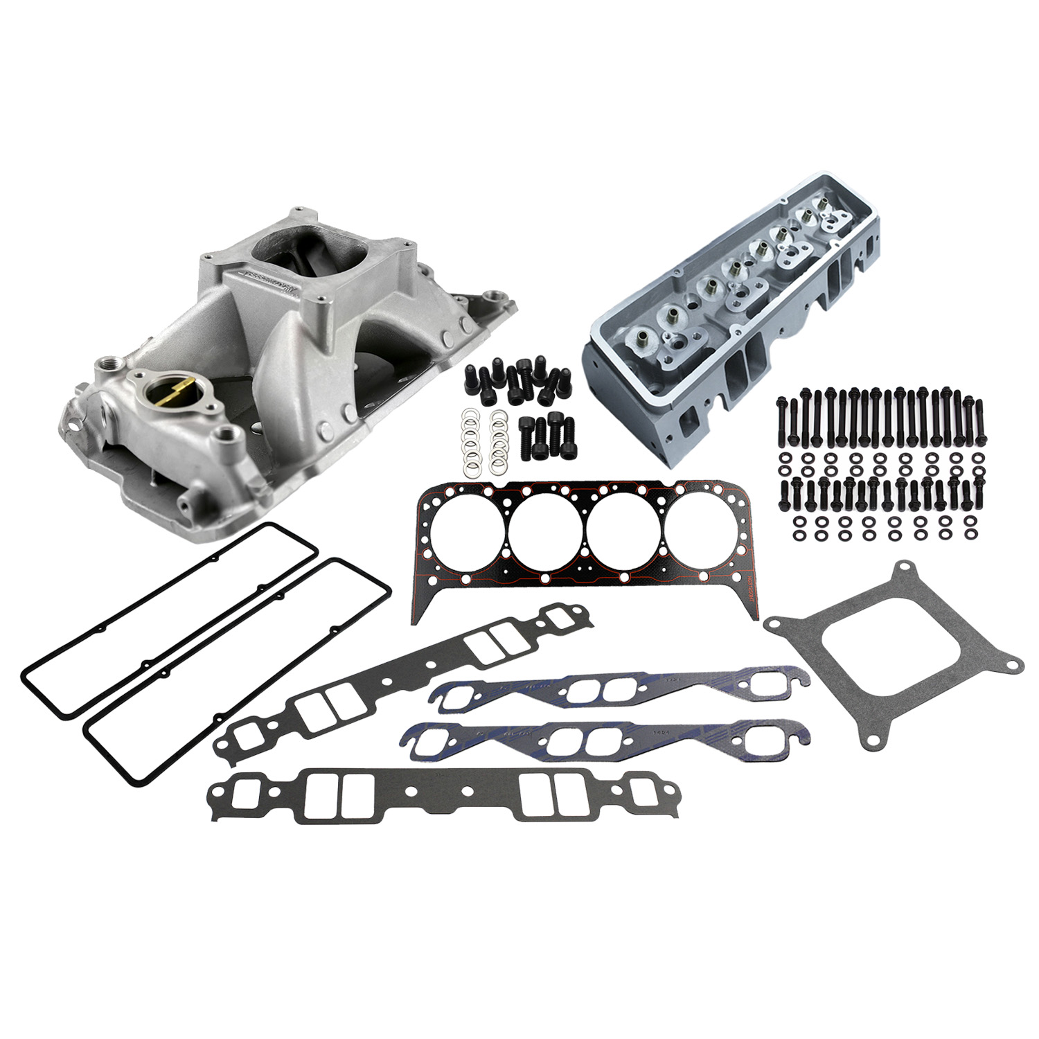Power Products, Top of Engine Kit, Chev SB 220cc, Straight Plug, Single Plane Intake, 1.540