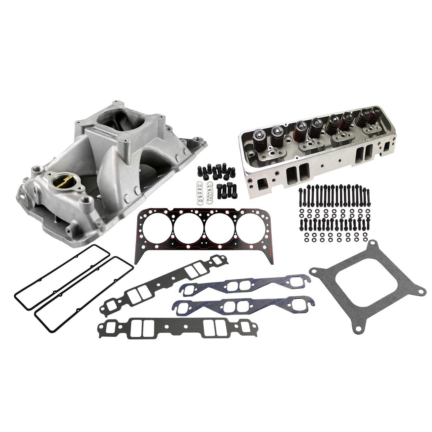 Power Products, Top of Engine Kit, Chev SB 220cc, Angle Plug, Single Plane Intake, 1.470