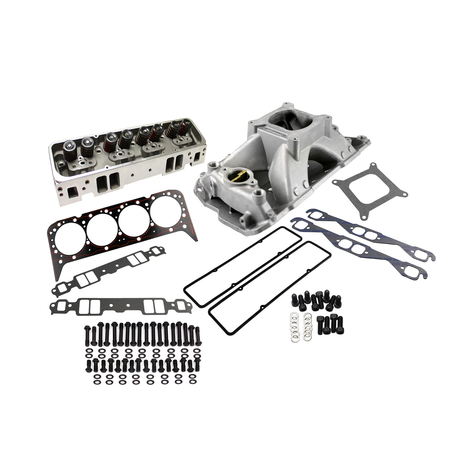 Power Products, Top of Engine Kit, Chev SB 220cc, Angle Plug, Single Plane Intake, 1.540
