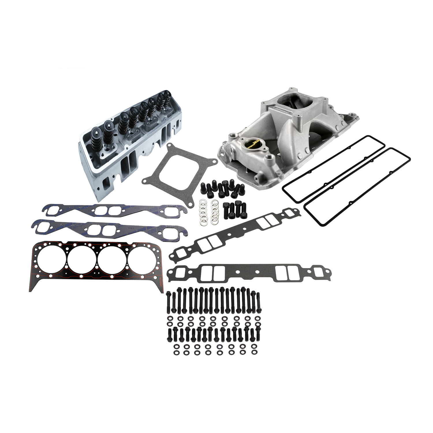 Power Products, Top of Engine Kit, Chev SB 220cc, Angle Plug, Single Plane Intake, 1.540