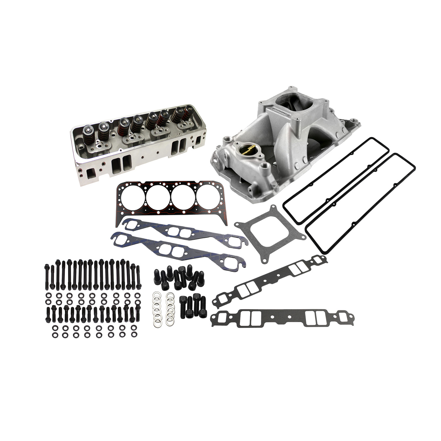 Power Products, Top of Engine Kit, Chev SB 220cc, Angle Plug, Single Plane Intake, 1.540