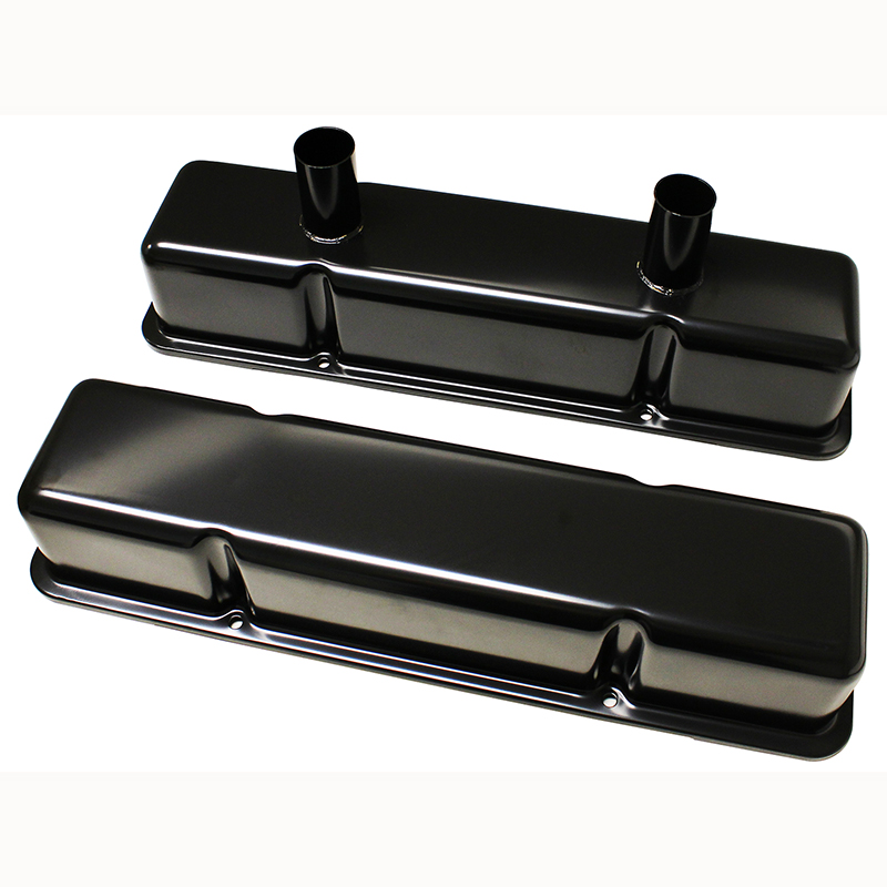 Power Products Circle Track Valve Covers, Chev SB, Tall w/ Breather Tubes, Black, Pair