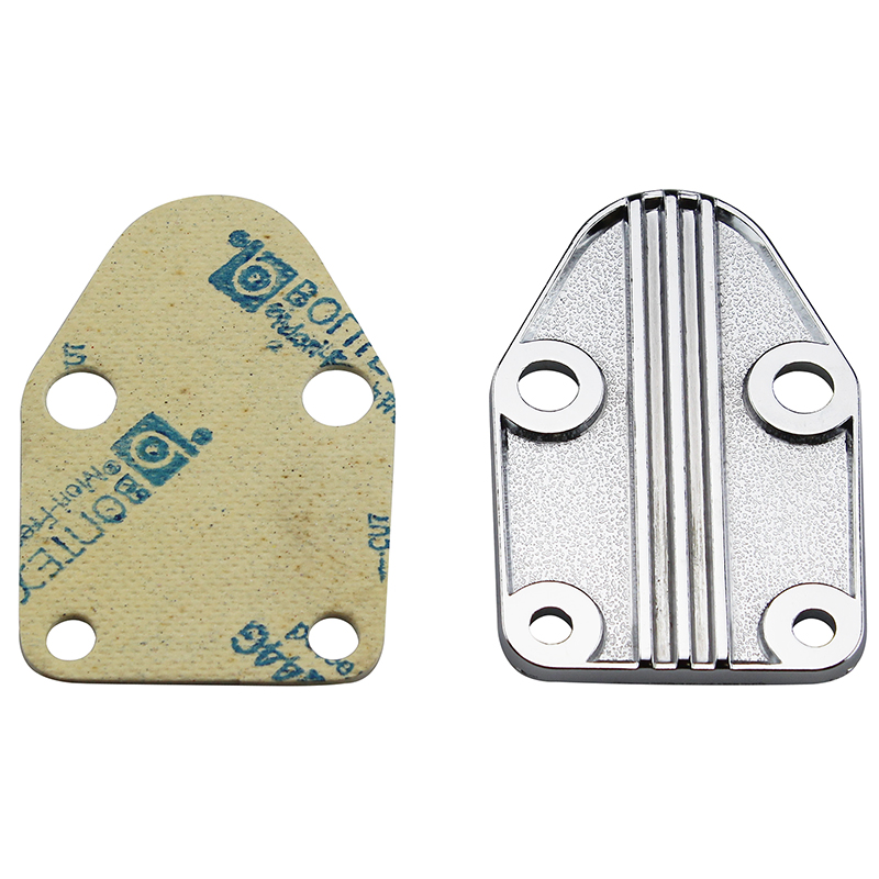 Power Products, Die-Cast Fuel Pump Block-Off Plate w/Gasket, Chevrolet Small Block, Polished, Aluminum, Sold as Kit