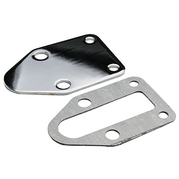 Power Products, Chrome Fuel Pump Block-Off Plate, Chevrolet Small Block, Sold as Kit
