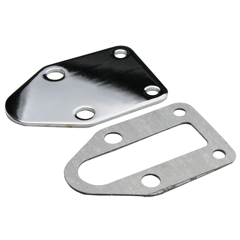 Power Products, Chrome Fuel Pump Block-Off Plate, Chevrolet Small Block, Sold as Kit